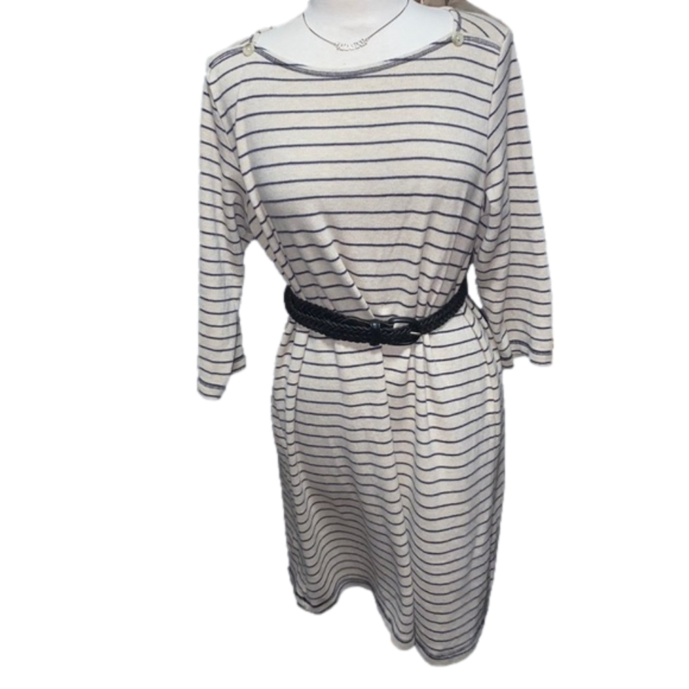 Lands End 3/4 Length Sleeve Midi Length Striped Dress